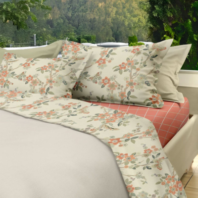 Completo letto copriletto Le vie del cotone Floreale Beige FRIDA