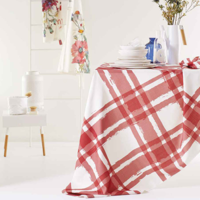 Tovaglia antimacchia Maison Sucrée Scacchi Rosso FIORI DI CAMPO