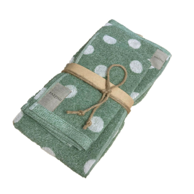 Set 1+1 coppia asciugamano Fazzini Pois Verde Bosco POIS