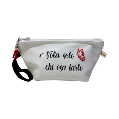 Pochette in eco pelle personalizzata Tinta unita Bianco VOLA SOLO CHI OSA FARLO