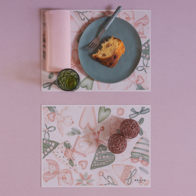Tovaglietta americana in vinile Maison Sucrée Natale Rosa Cipria COCCOLE