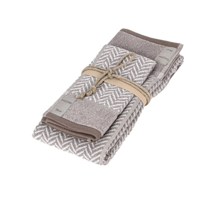 Set 1+1 coppia asciugamano Fazzini Pois Naturale CHEVRON