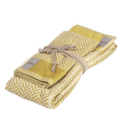 Set 1+1 coppia asciugamano Fazzini Geometrico Senape CHEVRON