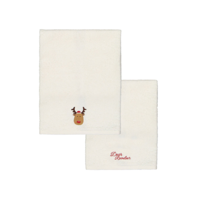 Set 1+1 Coppia Asciugamano Maryhome Natale Beige REINDEER