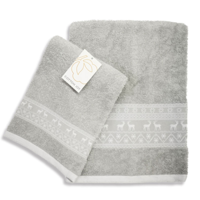 Set 1+1 coppia asciugamano Cotton Joy Natale Grigio FAWN
