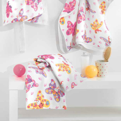 Set 1+1 coppia asciugamano Trudi Animali Bianco BUTTERFLY