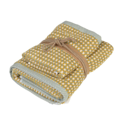 Set 1+1 coppia asciugamano Fazzini Scacchi Senape SQUARE