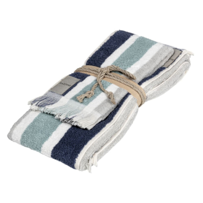 Set 1+1 coppia asciugamano Fazzini Righe Blu-Scurf GRADAZIONI