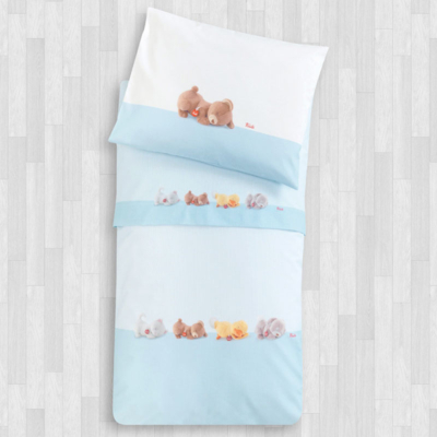 Completo letto copriletto Trudi Animali Azzurro NAP